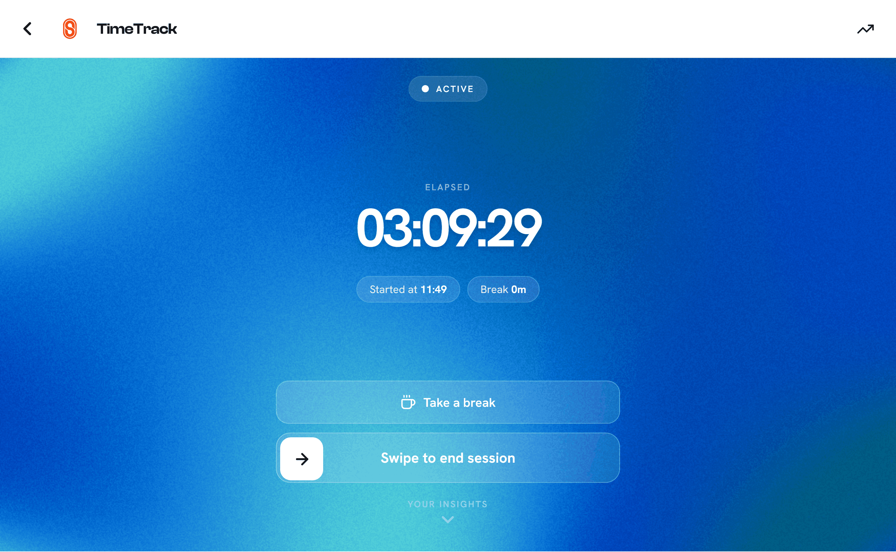Active shift timer running in the Shifter TimeTracker