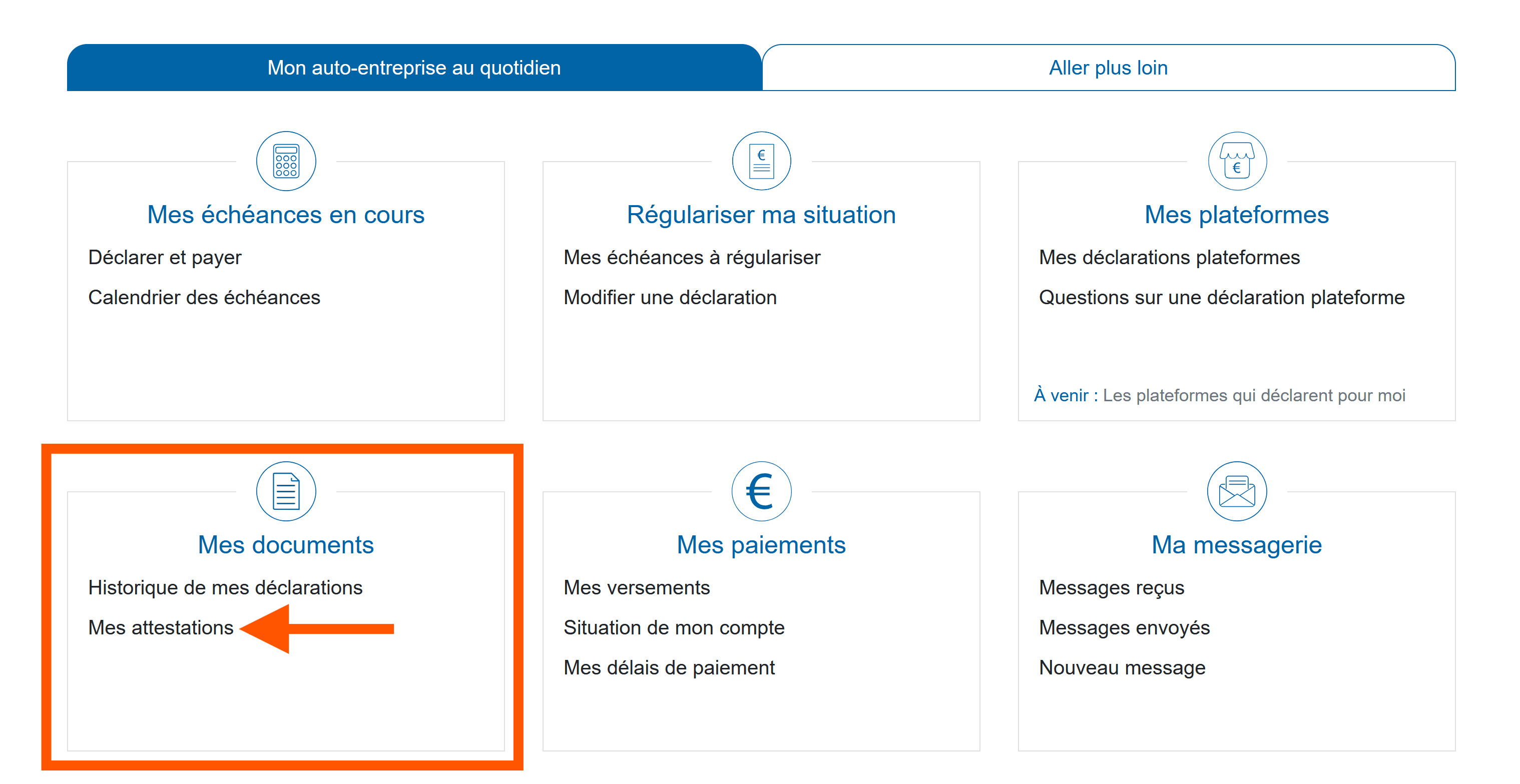 URSSAF dashboard - Mes documents section